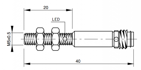 IS-05-A1-S1, senzor inductiv, Sn 0.8 mm, ø5, PNP, NO, 24 VDC, ecranat, 3 fire [1]