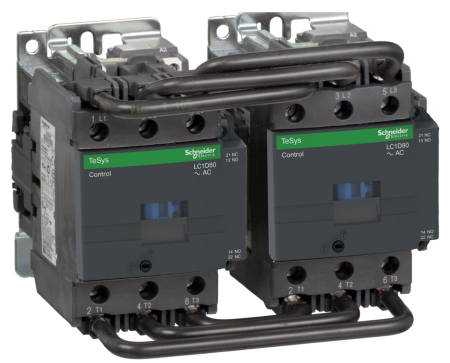 Control si comutatie - LC2D80M7, Contactor inversor, TeSys Deca, 3P(3NO), AC-3/AC-3e, <=440V 80A, bobina 220V AC 50/60Hz, borne cu surub