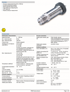 PBMN-25B38RA15302400000, senzor de inalta presiune, stainless steel, acuratete ±0.10 % FS, gama masura 0...400 bar,  presiune relativa, iesire semnal 4...20mA, conexiune cu cablu 1.5 m, 3 fire,  ecran [1]