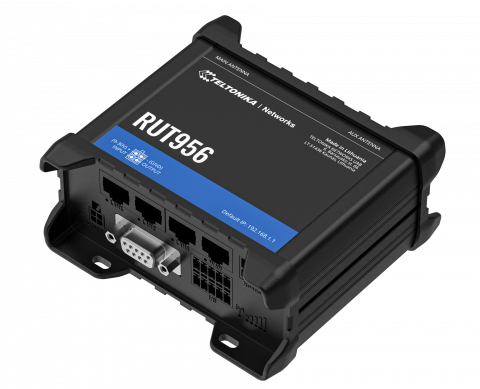 Router si switch-uri industriale - RUT956, router industrial compact 4G (LTE) echipat cu 4x porturi Ethernet, WiFi, Dual-SIM, GPS, un bloc de conector I/O, RS232/RS485