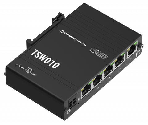 Router si switch-uri industriale - TSW010, Switch industrial cu 5 porturi Ethernet100 Mbps, montaj pe sina