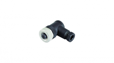 Senzori distanta - V1-W-BK, Conector circular, M12, unghi drept, 4 poli, terminal cu surub, montare pe cablu