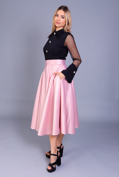 Fusta ANGRO Sissi roz midi in clos cu buzunare [4]