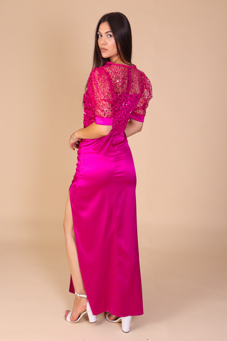 Rochie Lunga MIRIAM din Tafta si Paiete, Ciclam, Engros [3]