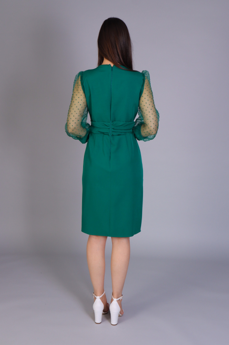 Rochia LIANA din stofă, cu mâneci din organza și fustă petrecută [5]