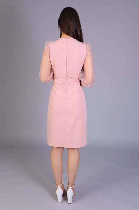 Rochia LIANA din stofă, cu mâneci din organza și fustă petrecută [4]