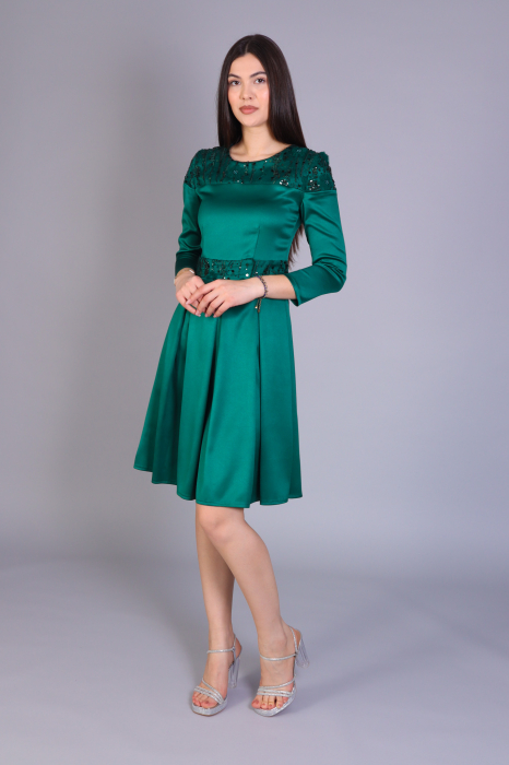 Rochie SOFIA din tafta cu fustă plisată și detalii din dantelă [3]