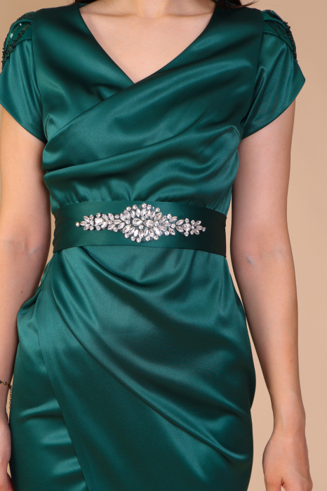 Rochie Alina, de Ocazie Elegantă cu Cordon Strălucitor și Mâneci Accesorizate [3]