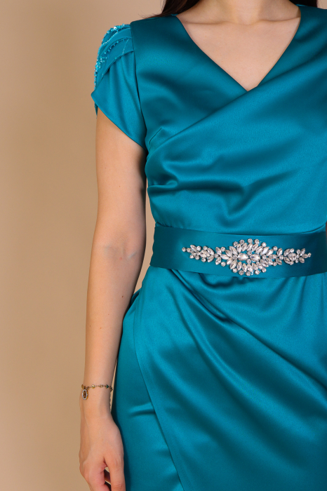 Rochie Alina, de Ocazie Elegantă cu Cordon Strălucitor și Mâneci Accesorizate [3]