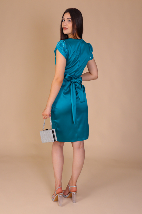 Rochie Alina, de Ocazie Elegantă cu Cordon Strălucitor și Mâneci Accesorizate [4]