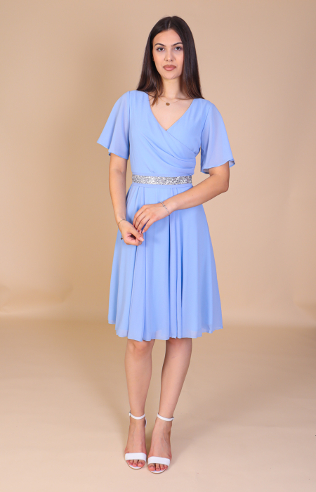 Rochie AMY din voal bleu cu accesoriu pe cordon [2]