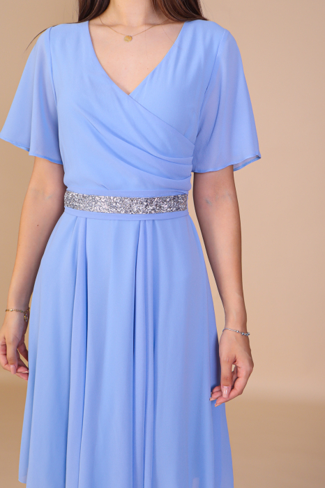 Rochie AMY din voal bleu cu accesoriu pe cordon [3]