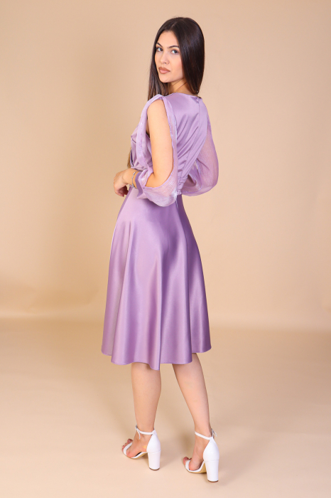 Rochie ANDA din Tafta, Lila cu Maneci din Organza, Engros [4]
