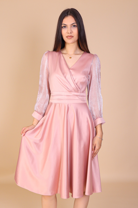 Rochie ANDA din Tafta, Roz cu Maneci din Organza, Engros [2]