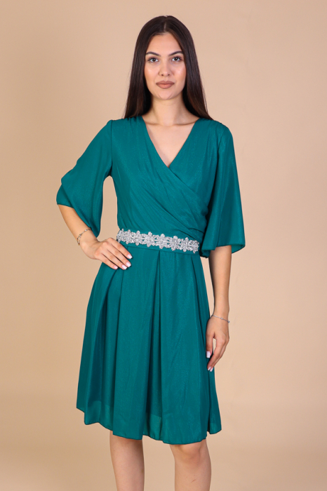 Rochie Aniela Verde din Voal cu Fir Lurex, Engros [2]