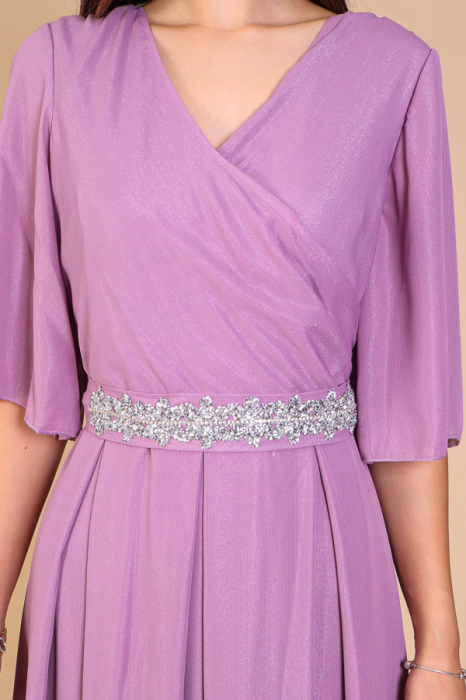 Rochie Aniela Lila cu din Voal cu Fir Lurex, Engros [3]