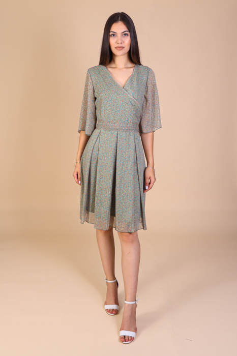 Rochie Aniela Verde cu Imprimeu cu Motive Florale, Engros [3]