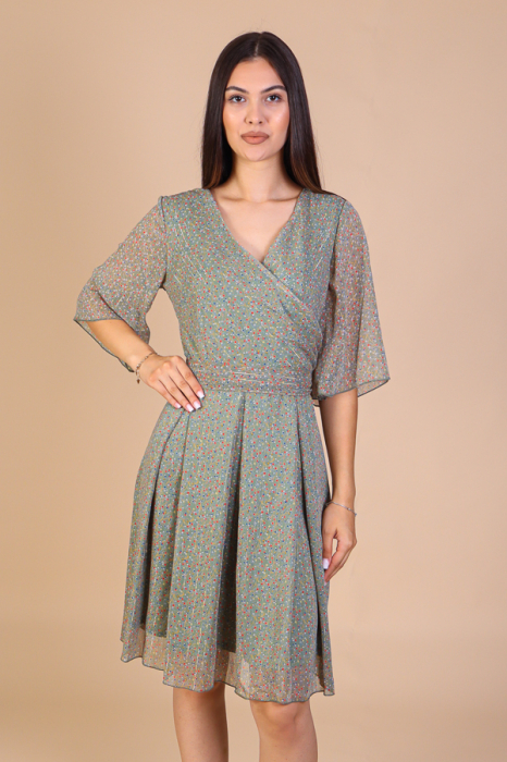 Rochie Aniela Verde cu Imprimeu cu Motive Florale, Engros [2]