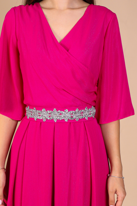 Rochie Aniela Ciclam din Voal cu Fir Lurex, Engros [3]