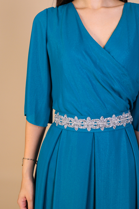 Rochie Aniela Turcoaz din Voal cu Fir Lurex, Engros [3]