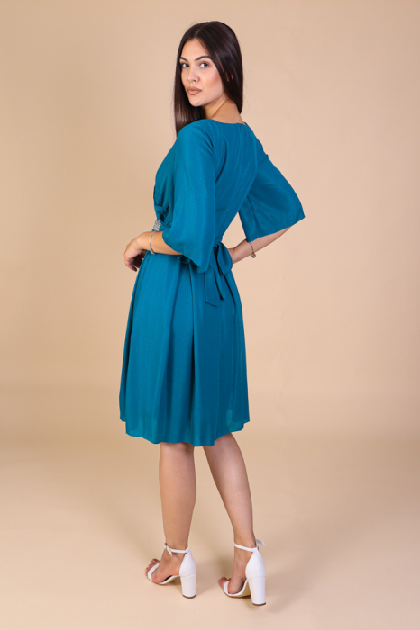 Rochie Aniela Turcoaz din Voal cu Fir Lurex, Engros [4]