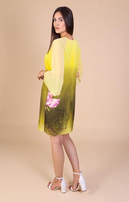 Rochie Aniela Galbena din Voal cu Imprimeu Floral [3]