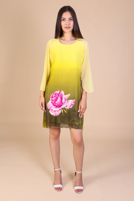 Rochie Aniela Galbena din Voal cu Imprimeu Floral [2]
