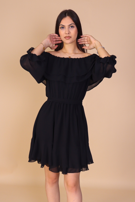 Rochie ANTONIA, Neagra din Voal cu Volanase, Engros [2]