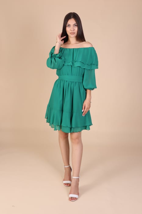 Rochie ANTONIA, Verde din Voal cu Volanase, Engros [3]