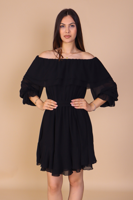 Rochie ANTONIA, Neagra din Voal cu Volanase, Engros [5]