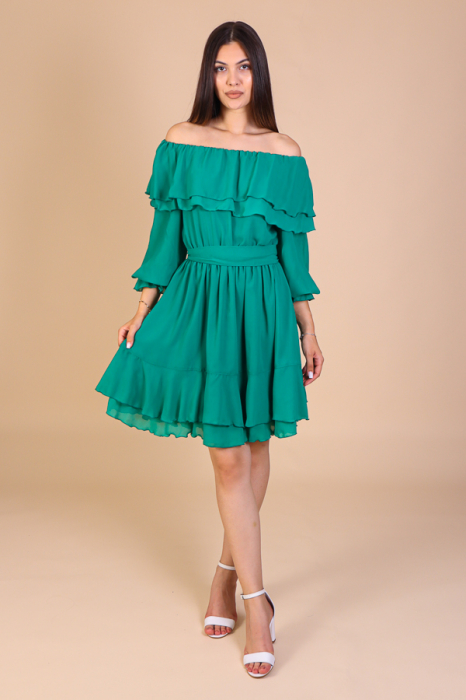 Rochie ANTONIA, Verde din Voal cu Volanase, Engros [2]