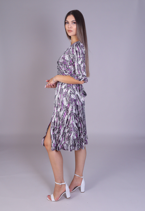 Rochie ARINA cu volanase si imprimeu lila [2]