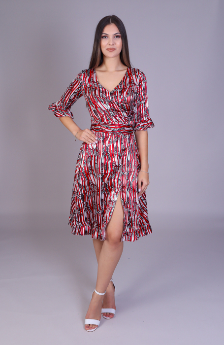 Rochie ARINA cu volanase si imprimeu rosu [2]