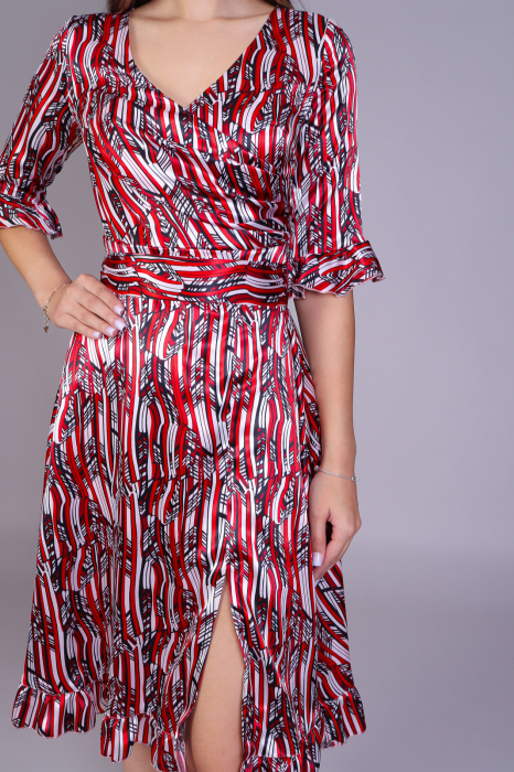 Rochie ARINA cu volanase si imprimeu rosu [3]