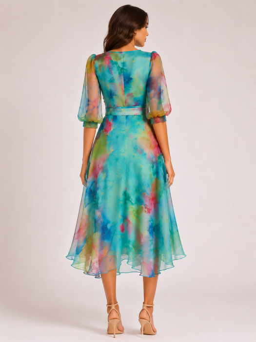 Rochie BELLE din organza cu imprimeu multicolor [2]