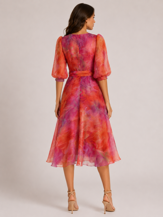 Rochie BELLE din organza cu imprimeu multicolor [2]