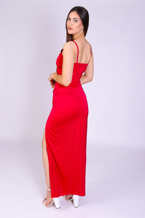 Rochie BRENDA Lunga, de Ocazie, din Tafta Rosie, Engros [4]