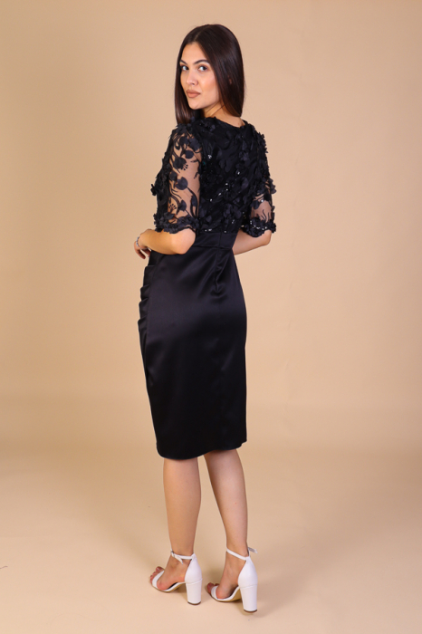 Rochie Catlyn, Neagra din Tafta si Dantela 3D, Engros [4]