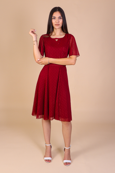 Rochie CELINE Bordo din Voal cu Fir Lurex, Engros [2]