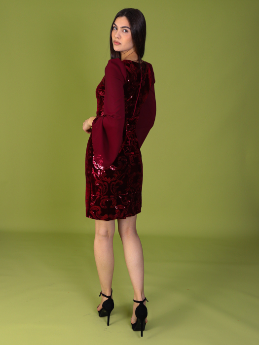 Rochie DAIMOND din Catifea cu Paiete si Maneci din Voal, Engros [3]