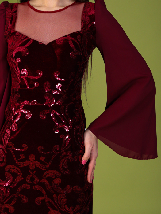 Rochie DAIMOND din Catifea cu Paiete si Maneci din Voal, Engros [4]