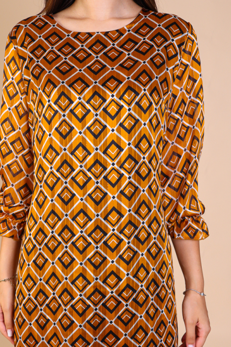Rochie Dolores Galbena cu Imprimeu, cu Fir Lurex, Engros [3]