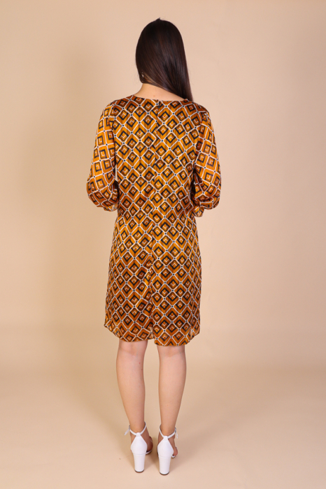 Rochie Dolores Galbena cu Imprimeu, cu Fir Lurex, Engros [4]