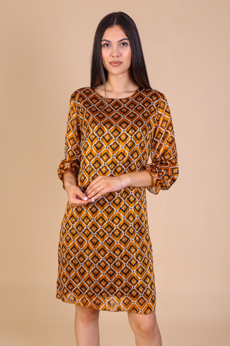 Rochie Dolores Galbena cu Imprimeu, cu Fir Lurex, Engros [2]