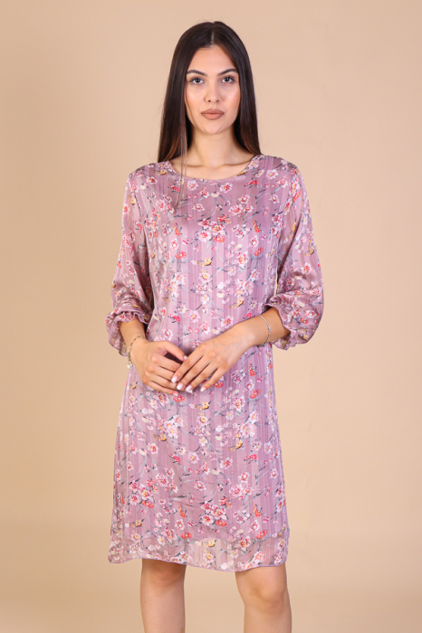 Rochie Dolores Roz cu Imprimeu Floral, cu Fir Lurex Engros [2]