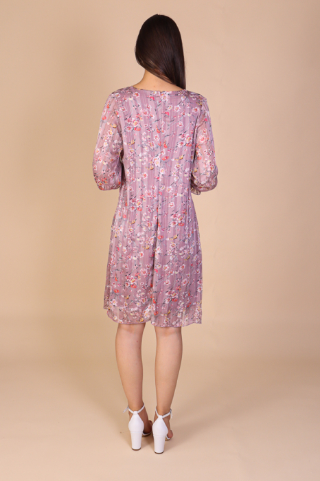 Rochie Dolores Roz cu Imprimeu Floral, cu Fir Lurex Engros [4]