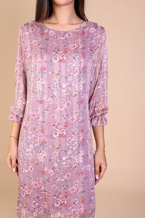 Rochie Dolores Roz cu Imprimeu Floral, cu Fir Lurex Engros [3]