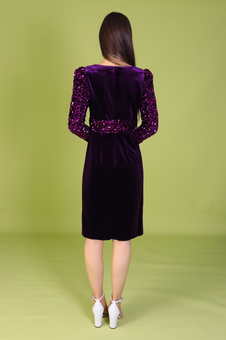 Rochie ELVIRA Mov din Catifea si Paiete, Engros [4]