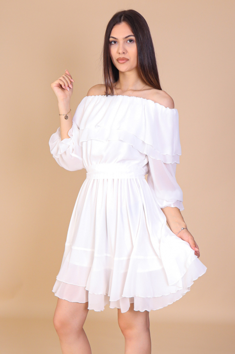 Rochie ANTONIA, Alba din Voal cu Volanase, Engros [3]