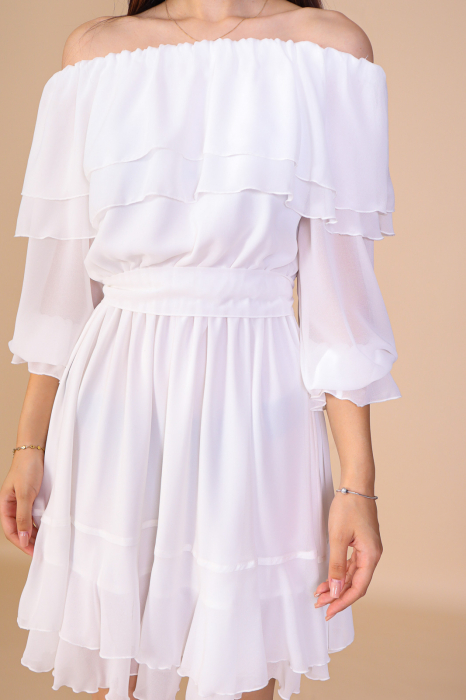 Rochie ANTONIA, Alba din Voal cu Volanase, Engros [4]